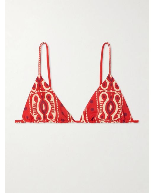 Johanna Ortiz Red Konibo Embellished Printed Triangle Bikini Top