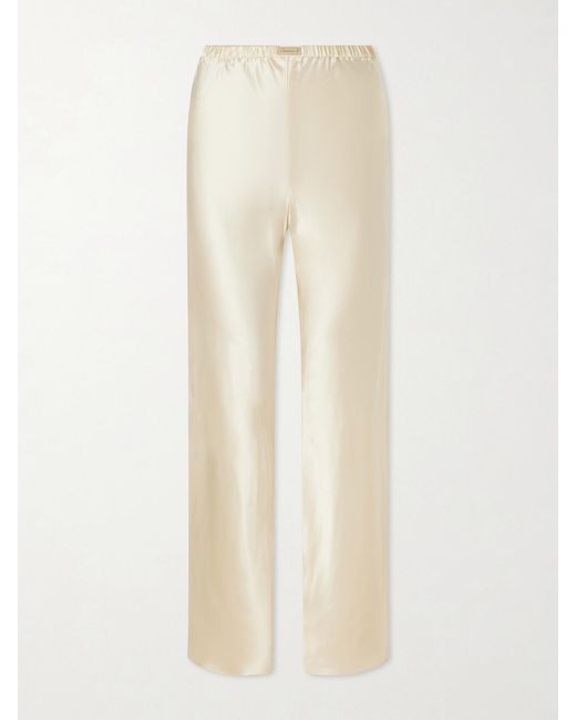 Comme Si Natural Bias Appliquéd-Silk Straight-Leg Pants