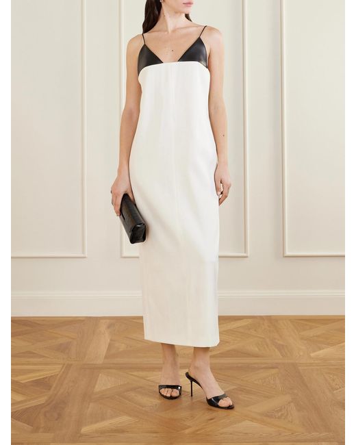 Brandon Maxwell White Leather-Trimmed Wool And Silk-Blend Maxi Dress