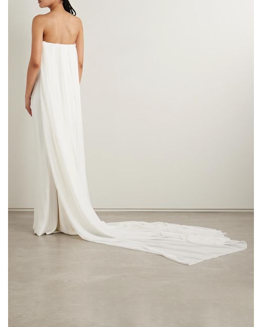 Vivienne Westwood White Galaxy Cape-Effect Strapless Organic Silk Chiffon-Trimmed Satin Gown