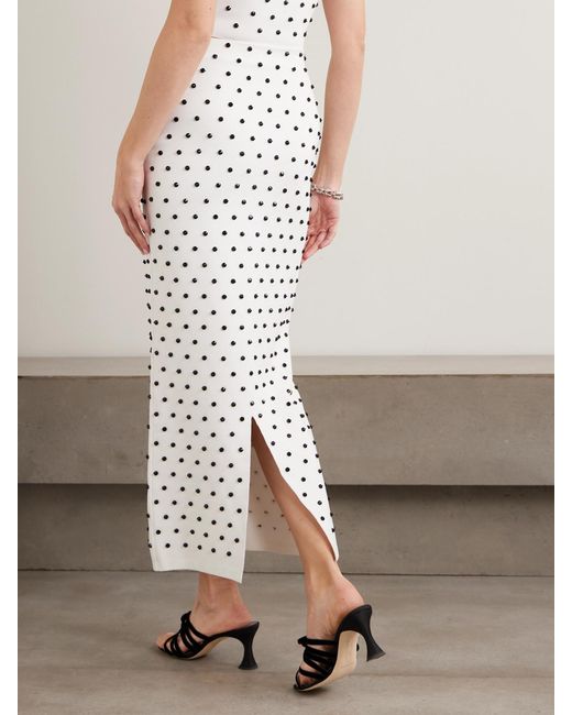 Carolina Herrera White Cropped Crystal-Embellished Knitted Top