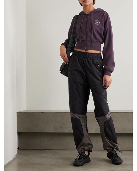 Adidas By Stella McCartney Purple Truecasuals Verkürzte Kapuzenjacke Aus Biobaumwoll-Jersey Mit Logoprint