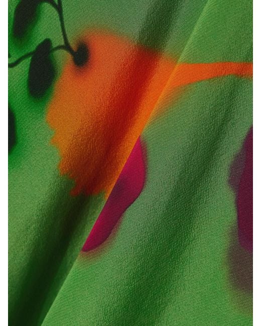 Staud Green Lucca Printed Silk-Crepe Halterneck Midi Dress
