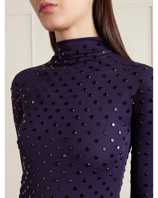 Alaïa Blue Gathered Crystal-Embellished Jersey Midi Dress
