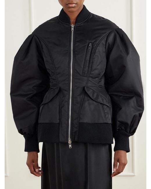Simone Rocha Black Satin Bomber Jacket