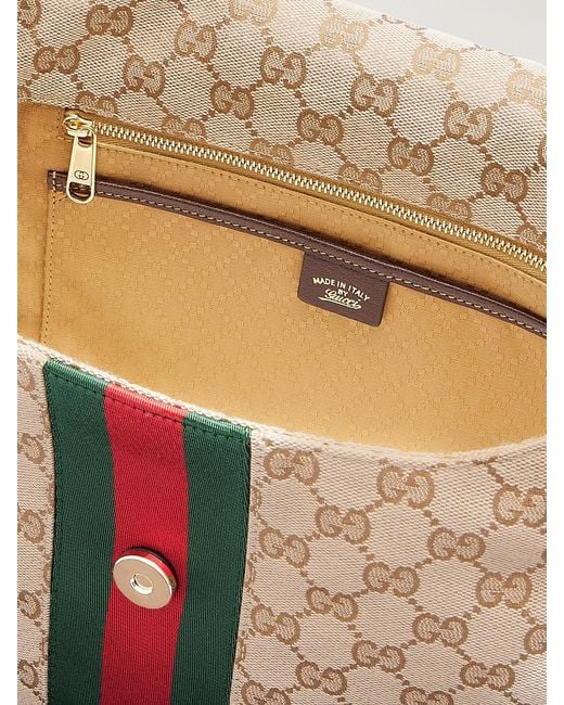 Gucci Natural Paparazzo Medium Leather-Trimmed Canvas Shoulder Bag