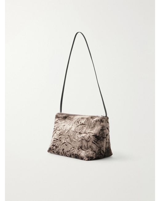Valesque White Corset Leather-Trimmed Crushed Velvet Shoulder Bag