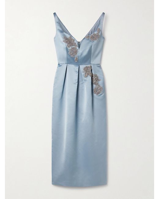 Erdem Blue Midikleid Aus Satin Mit Verzierungen Und Falten
