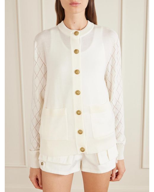Balmain Natural Cotton Pointelle-Knit Cardigan
