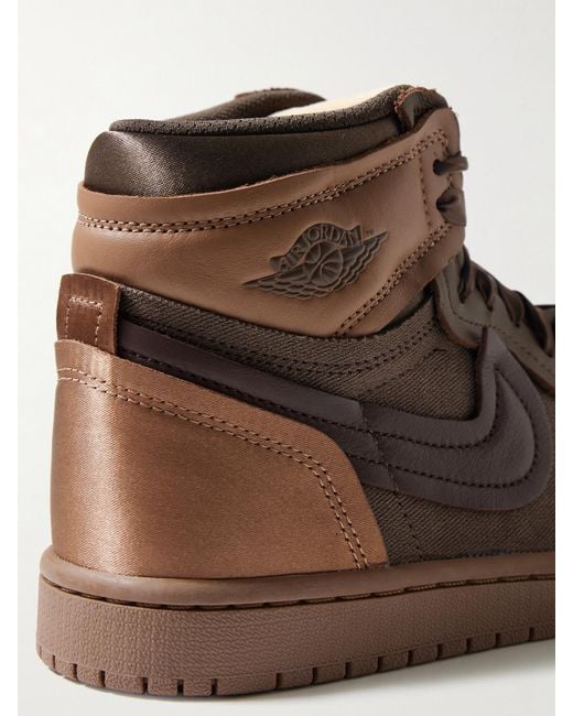 Nike Brown Air Jordan 1 High Satin-Trimmed Leather And Twill Sneakers
