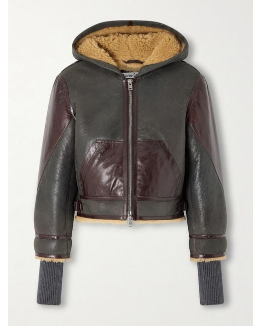 Veste À Capuche En Peau Lainée Et En Cuir Acne en coloris Gray