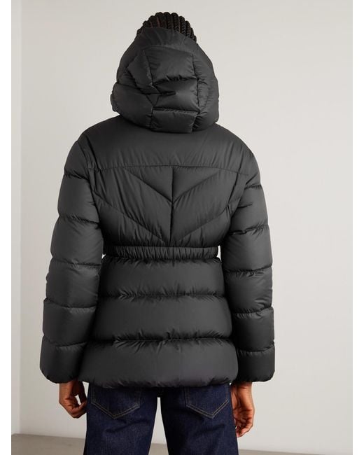 Moncler Black Brosse Daunenjacke Aus Gestepptem Shell Mit Applikation, Kapuze Und Gürtel