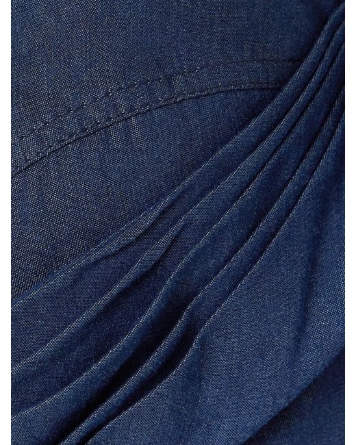 ANDRES OTALORA Blue De Azahar Off-The-Shoulder Draped Tencel Lyocell Bustier Top