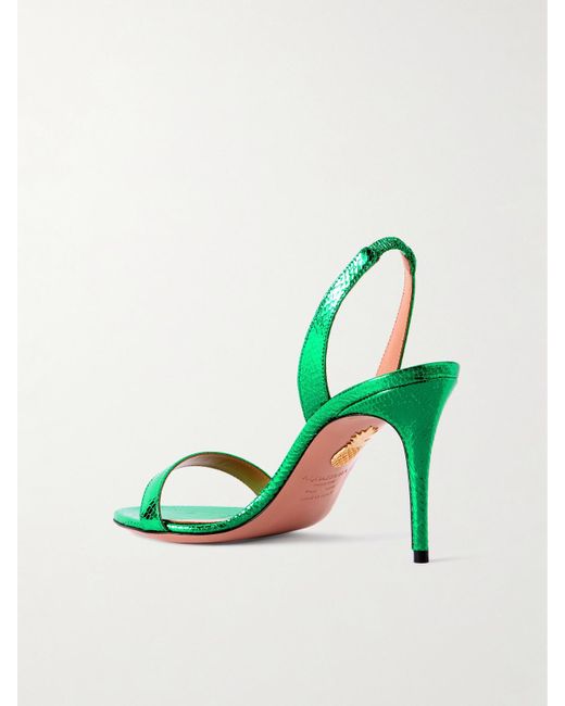 Aquazzura Green So Nude 85 Metallic Snake-Effect Leather Slingback Sandals
