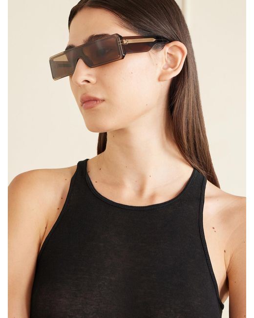 Rick Owens Brown Rectangular Frame Acetate Sunglasses
