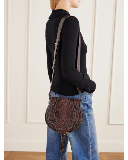 Chloé Brown Marcie Snake-Effect Leather Shoulder Bag