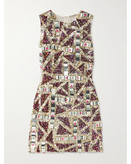 J.W. Anderson Natural Embellished Sequinned Tulle Mini Dress