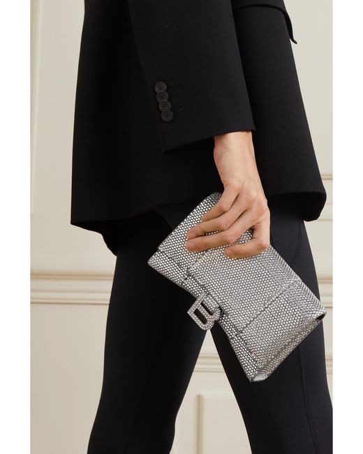Balenciaga Gray Hourglass Crystal-Embellished Suede Shoulder Bag