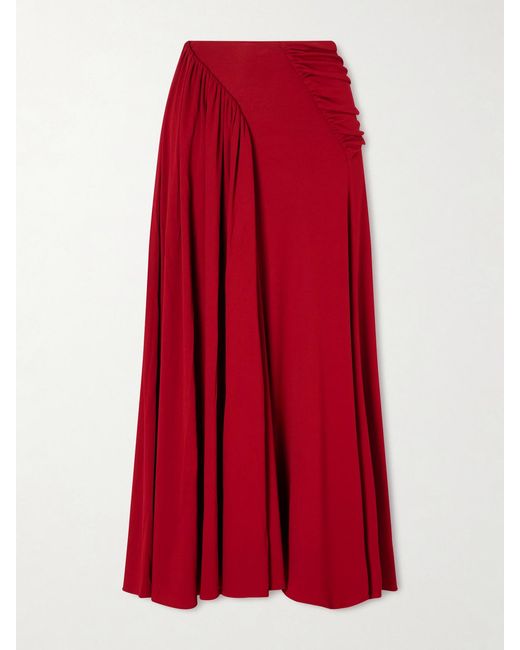 Rabanne Red Ruched Chiffon Maxi Skirt