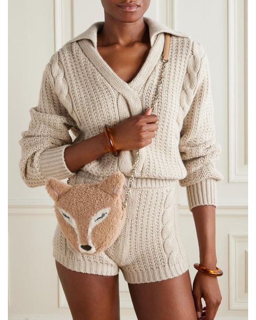 Jimmy Choo White Fox Leather-Trimmed Shearling Shoulder Bag