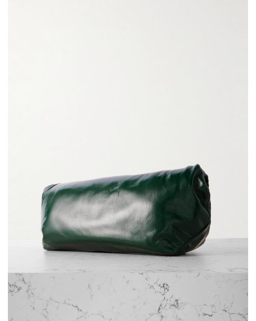 Jil Sander Green Small Glossed Crinkled-Leather Shoulder Bag