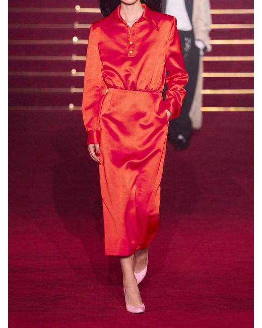 Willy Chavarria Red Satin Midi Dress