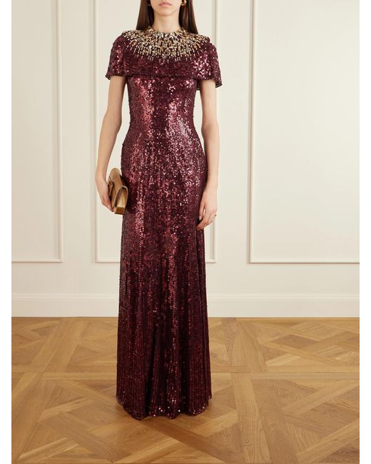 Jenny Packham Purple Radiant Sequined Crepe Gown