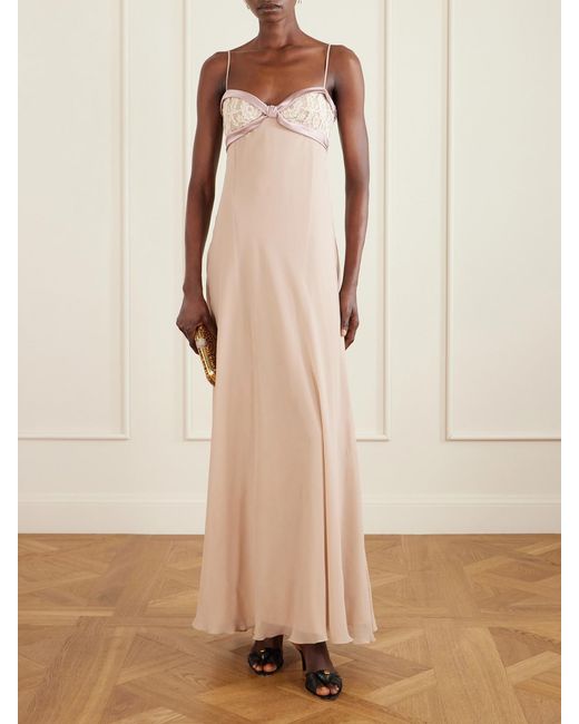 Valentino Garavani White Lace- And Satin-Trimmed Silk-Georgette Gown