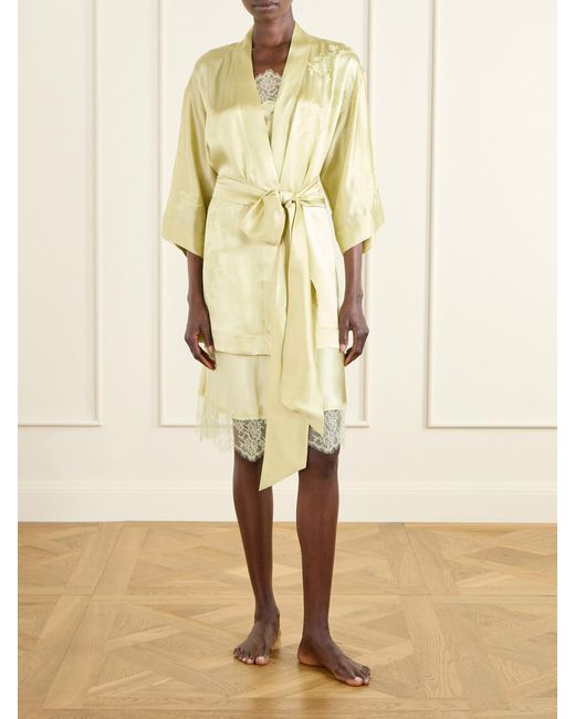 Carine Gilson Yellow Belted Embroidered Silk-Satin Kimono