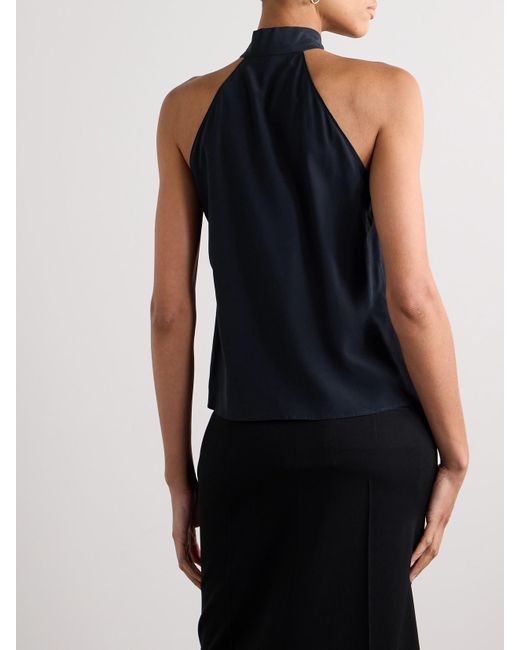 Nili Lotan Blue Zelie Pussy-Bow Silk Crepe De Chine Tank
