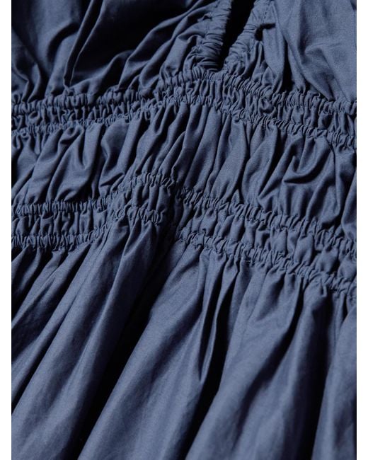 Matteau Blue Shirred Organic Cotton-Poplin Maxi Dress