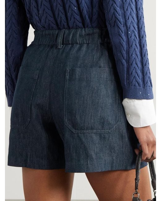 Brunello Cucinelli Blue Pleated Denim Shorts
