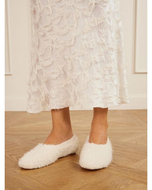 Gabriela Hearst Natural Fleur Leather-Trimmed Shearling Ballet Flats