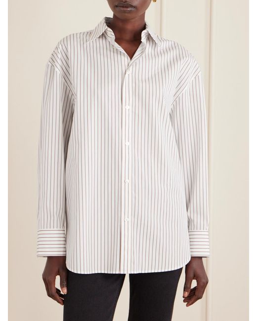 Saint Laurent White Oversized Striped Cotton-Poplin Shirt