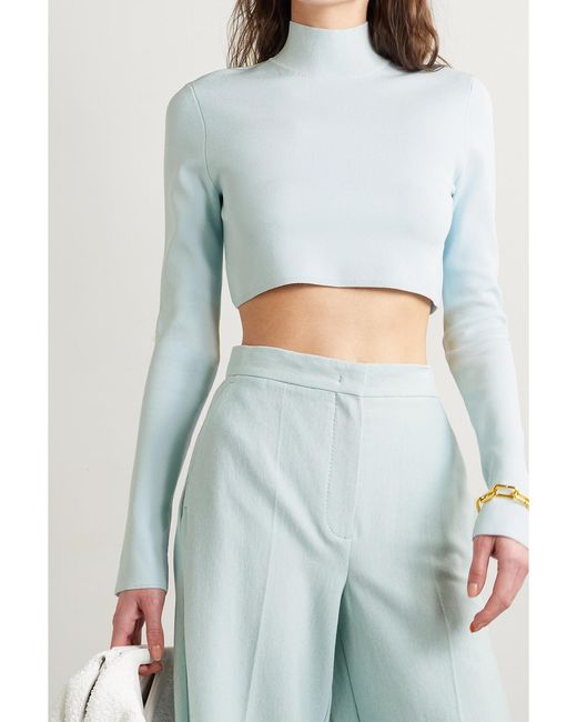 LAPOINTE Blue Cropped Stretch-Knit Top