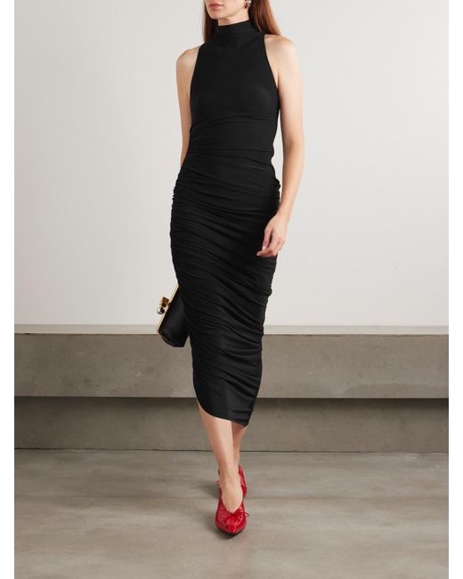Jacquemus Black The Piazza Asymmetrisches Kleid Aus Stretch-Jersey Mit Stehkragen Und Raffungen