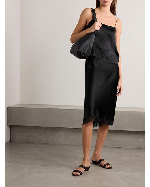 The Row Black Kilari Cotton-Blend Lace-Trimmed Silk-Charmeuse Camisole