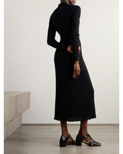 Gabriela Hearst Black Ardor Midikleid Aus Einer Gerippten Kaschmir-Seidenmischung