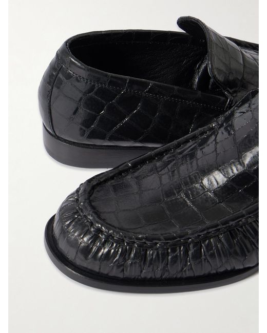 Dries Van Noten Black Croc-Effect Patent-Leather Loafers