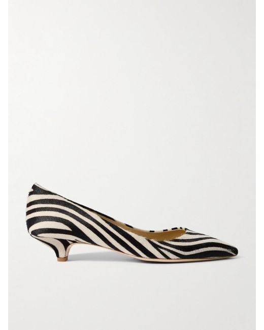 Jamie Haller Natural Kitty Point Zebra-Print Pony Hair Pumps