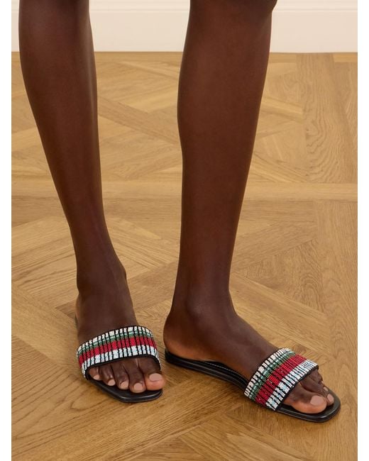 Staud White Da Adolfo Tove Beaded Leather Slides