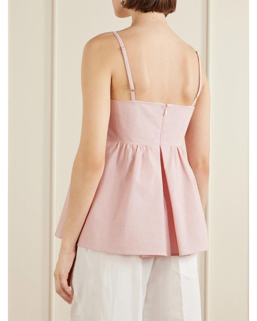 Proenza Schouler Pink Barker Gathered Striped Cotton-Blend Seersucker Top