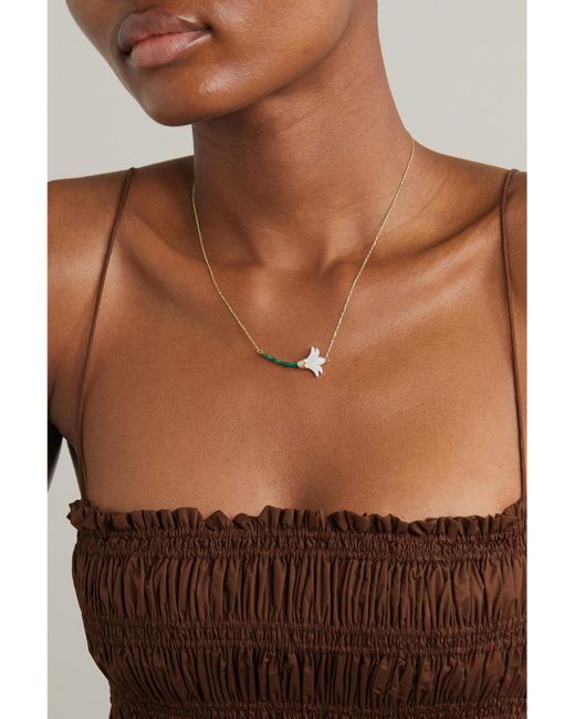L'Atelier Nawbar Natural 18-Karat Malachite, Mother-Of-Pearl And Diamond Necklace