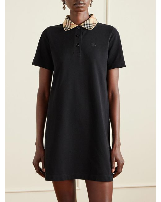 Burberry Black Checked Cotton-Piqué Mini Dress