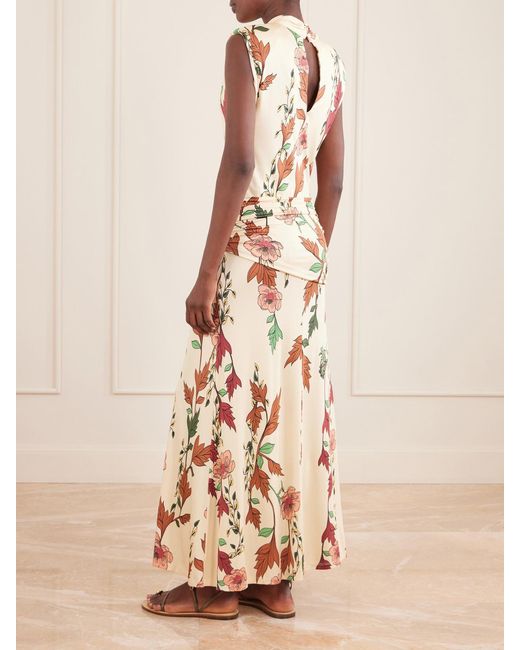 Johanna Ortiz Metallic Hibiscus Compass Floral-Print Satin Maxi Dress