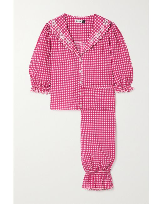 RIXO London Vera Embroidered Gingham Cotton-poplin Pajama Set in Pink |  Lyst Australia