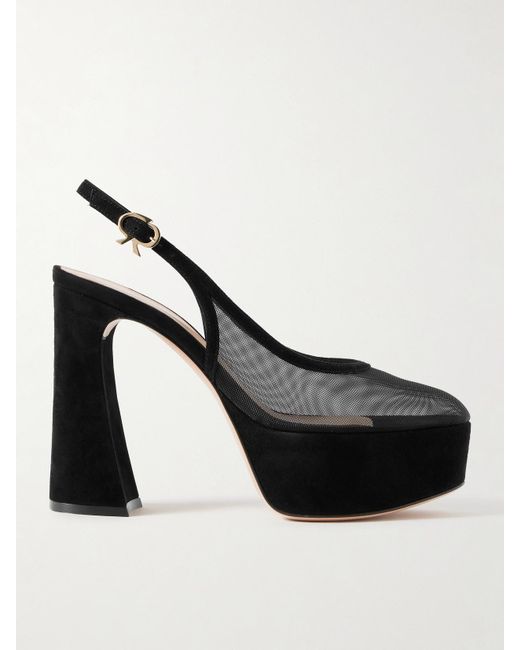 Gianvito Rossi Black Chopine 70 Suede-Trimmed Mesh Platform Pumps