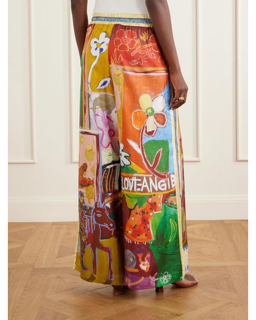 ALÉMAIS White Mlak Printed Silk-Twill Wide-Leg Pants