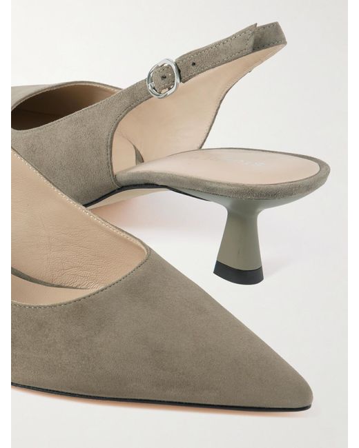 Stuart Weitzman Natural Stuart Sculpt Slingback-Pumps Aus Veloursleder Mit Lederbesatz