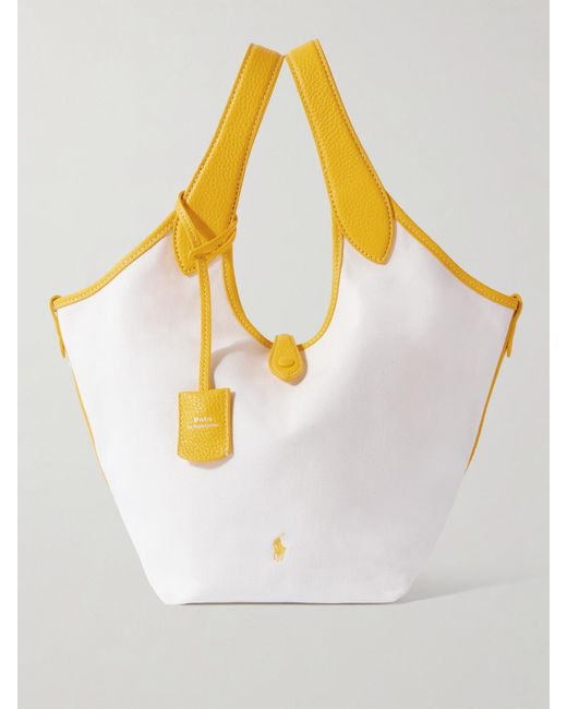Polo Ralph Lauren Metallic Polo Play Medium Textured Leather-Trimmed Cotton-Canvas Tote
